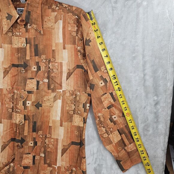 Vintage Spire Shirt Mens Large Disco Long Sleeve Lightweight Polyester Orange - Picture 7 of 8